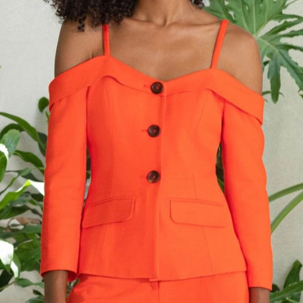 TRINA TURK Laine Jacket Top Size 6 NWT Button Down Cold Shoulder Orange - Picture 3 of 16